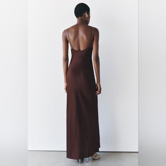 NWT ZARA LACE SLIP DRESS ZW COLLECTION satin silk maxi dress Lingerie Burgundy - Picture 14 of 16